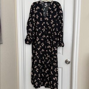 a new day Black midi Dress with cream Floral Design